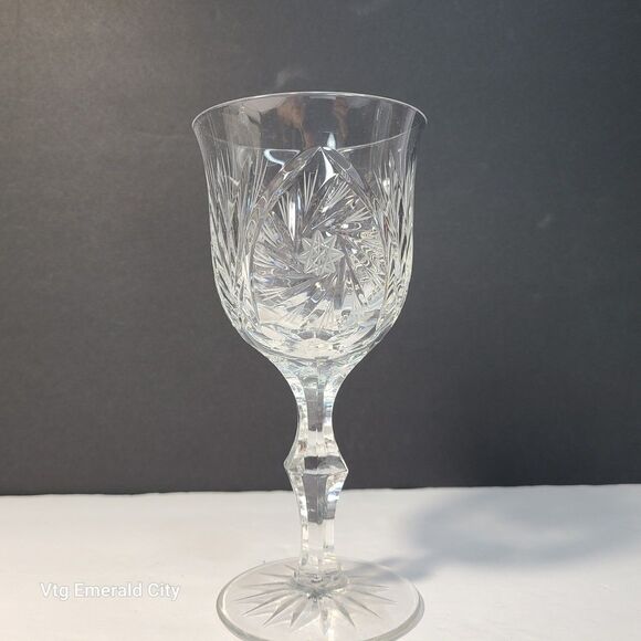 Vtg American Cut Crystal Co. ELEANOR Star & Fan Cut Pattern Wine Goblet Set Of 3 - Picture 5 of 12